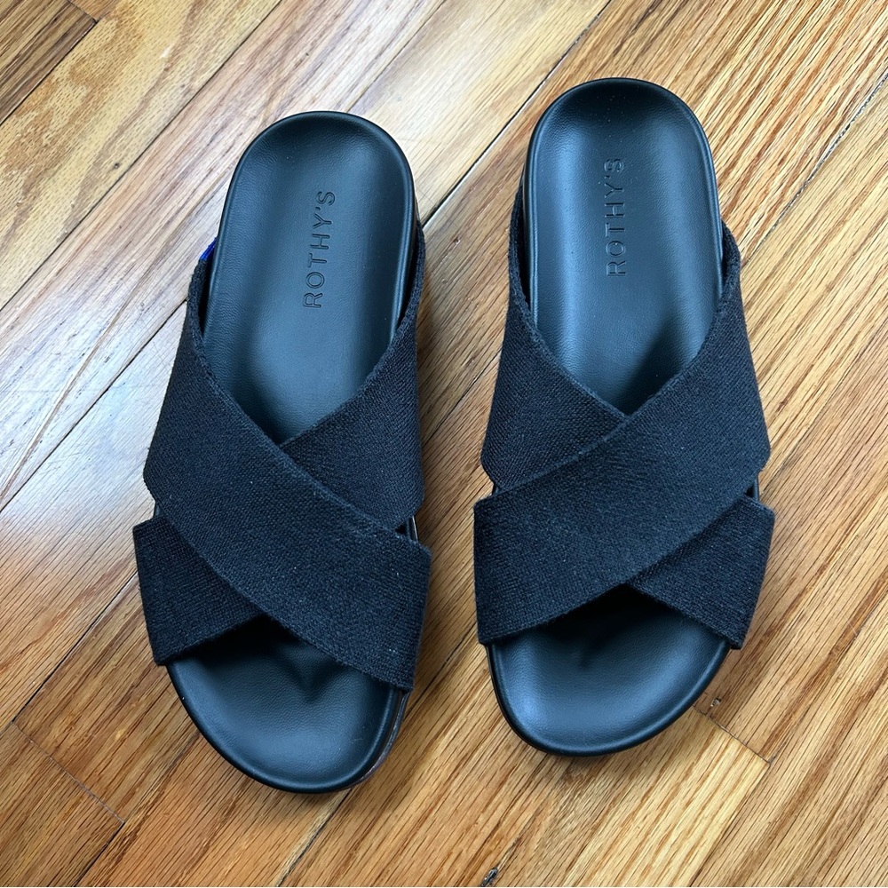 Rothy’s The Weekend Slide Hemp Black Womens Size 7 Sandal Slip On Shoe